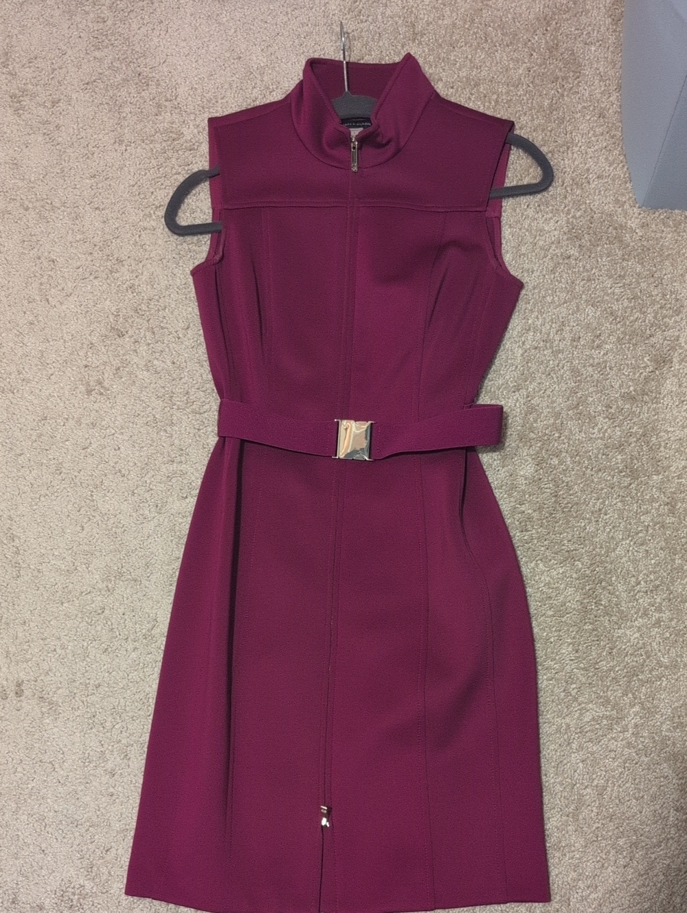 Tommy Hilfiger Sleeveless Magenta Sheath Dress with Waist Belt